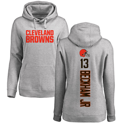Cleveland Browns Odell Beckham Jr Women Ash Jersey #13 NFL Football Backer Pullover Hoodie Sweatshirt